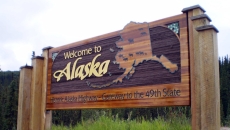 "Welcome to Alaska" sign