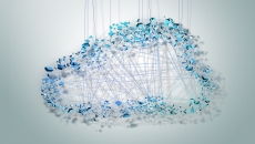 multiple blue devices on strings form a cloud outline