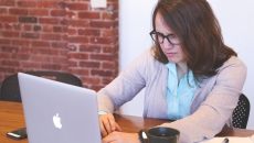 An office worker at a computer