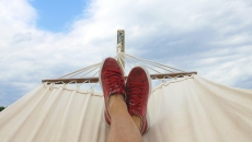 A view of feet in a hammock