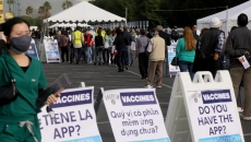 People lining up for vaccines