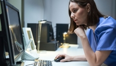 Healthcare worker using computer