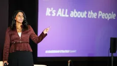 Rachini Moosavi, chief analytics officer for UNC Health, speaks at the AI Leadership Strategy Summit in Chicago on Thursday.
