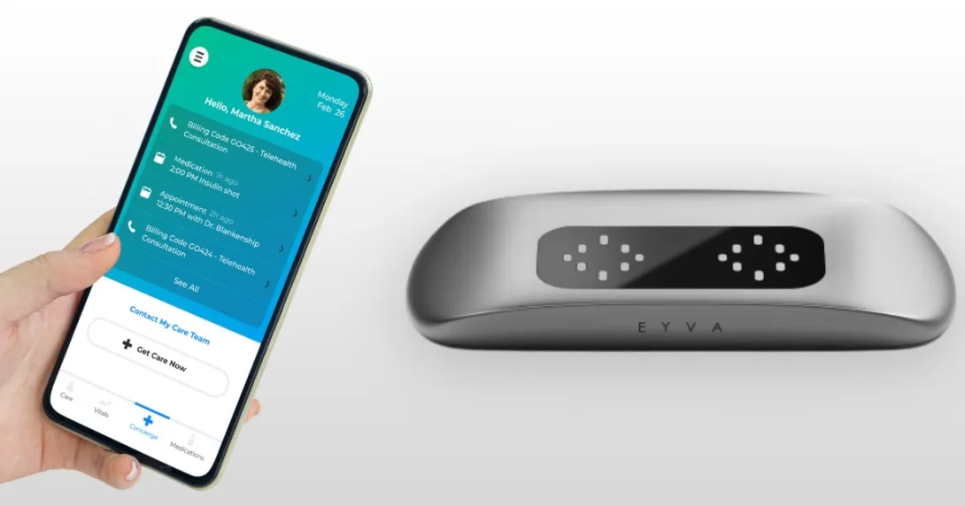 The device and a phone displaying its app