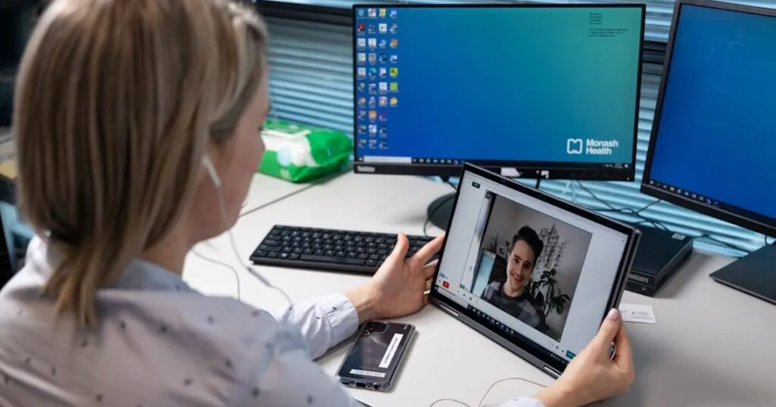 A patient consulting with a pharmacist via Monash Health's latest virtual clinic