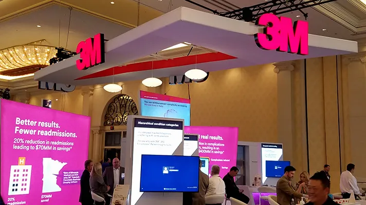 The 3M logo over a HIMSS booth