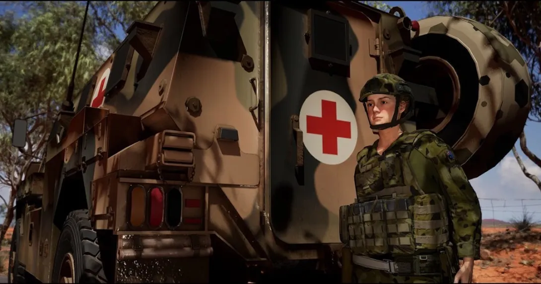 A simulation of a soldier preparing to administer tactical combat casualty care