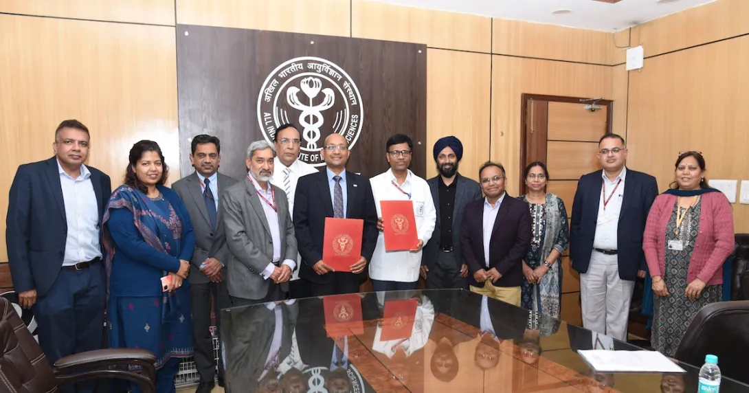 Officials from both All India Institute of Medical Sciences and Indraprastha Institute of Information Technology-Delhi during the signing of a memorandum of understanding