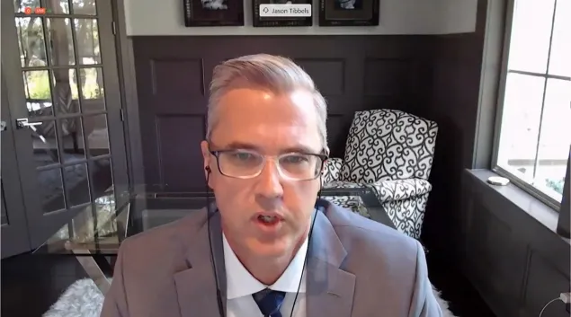 Dr. Jason Tibbels of Teladoc speaks during a virtual Ways and Means meeting.