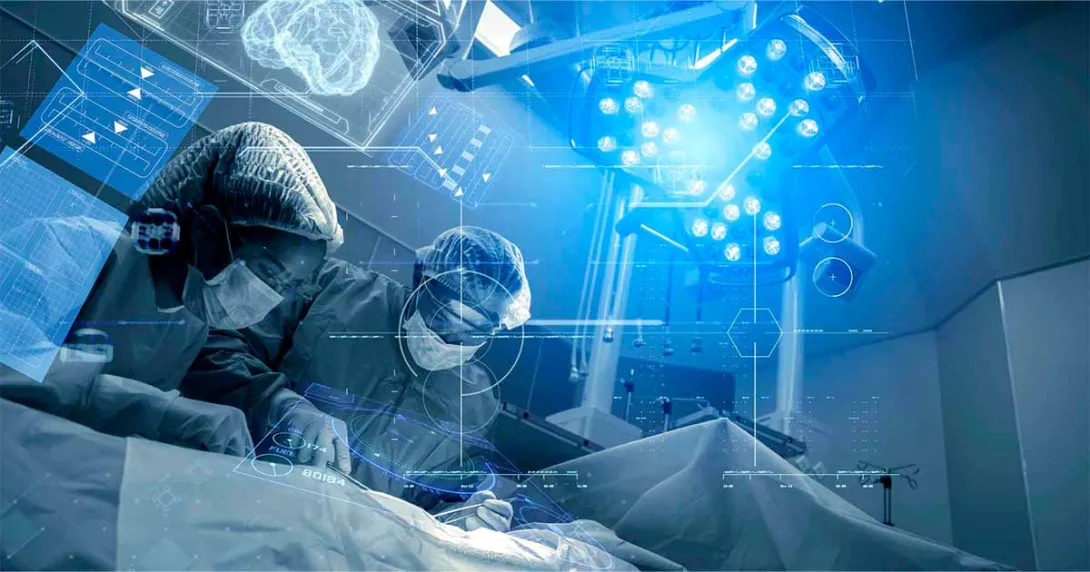 View of a surgery with superimposed digital information about the patient View of a surgery with superimposed digital information about the patient