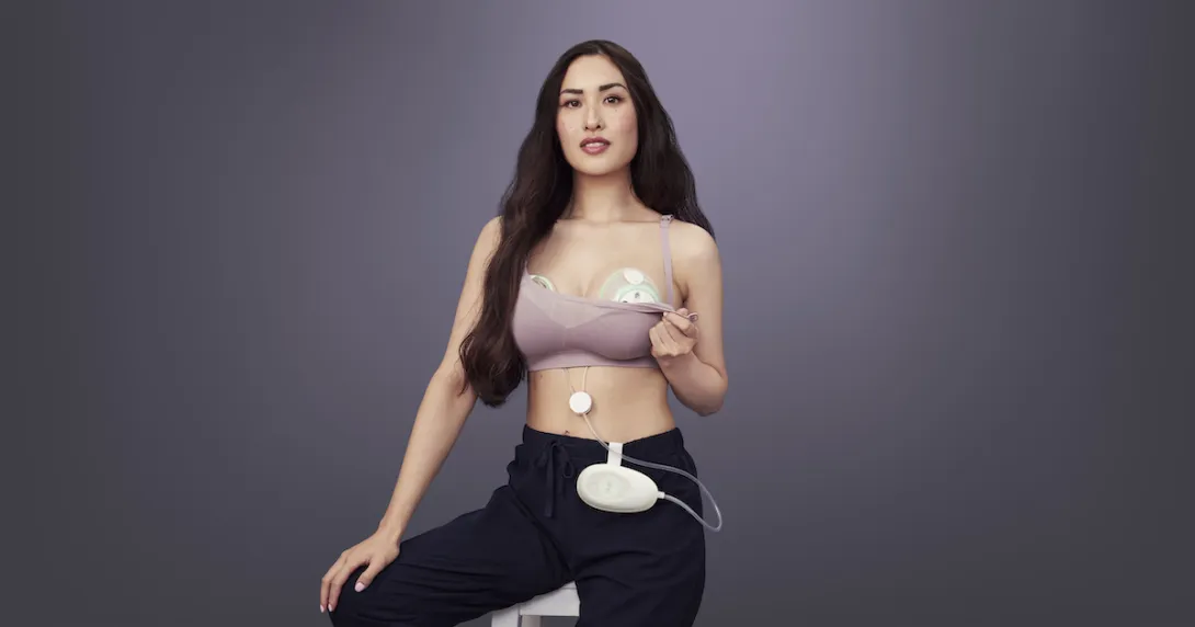 person wearing Elvie breast pump