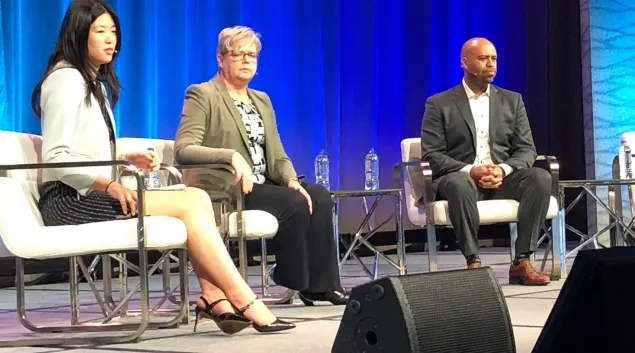 From left, Yenli Wong, associate partner McKinsey & Co., Mary Clancy, chief digital officer at Premier Health, and Albert Marinez, chief analytics officer at Intermountain Healthcare, discuss the digital role in solving workforce challenges.