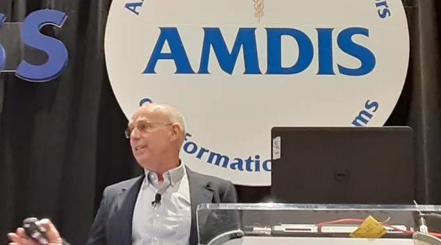 Dr. Dean Sittig, professor at the University of Texas Health Science Center at Houston, speaks at the HIMSS22 conference in Orlando.