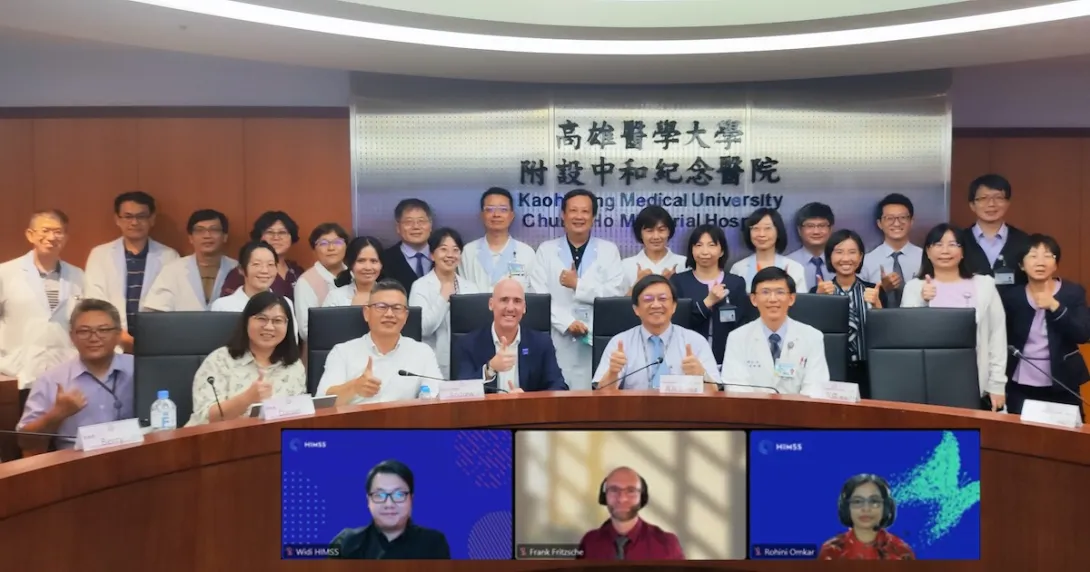 Representatives from HIMSS and Kaohsiung Medical University Chung-Ho Memorial Hospital during the online EMRAM assessment Representatives from HIMSS and Kaohsiung Medical University Chung-Ho Memorial Hospital during the online EMRAM assessment