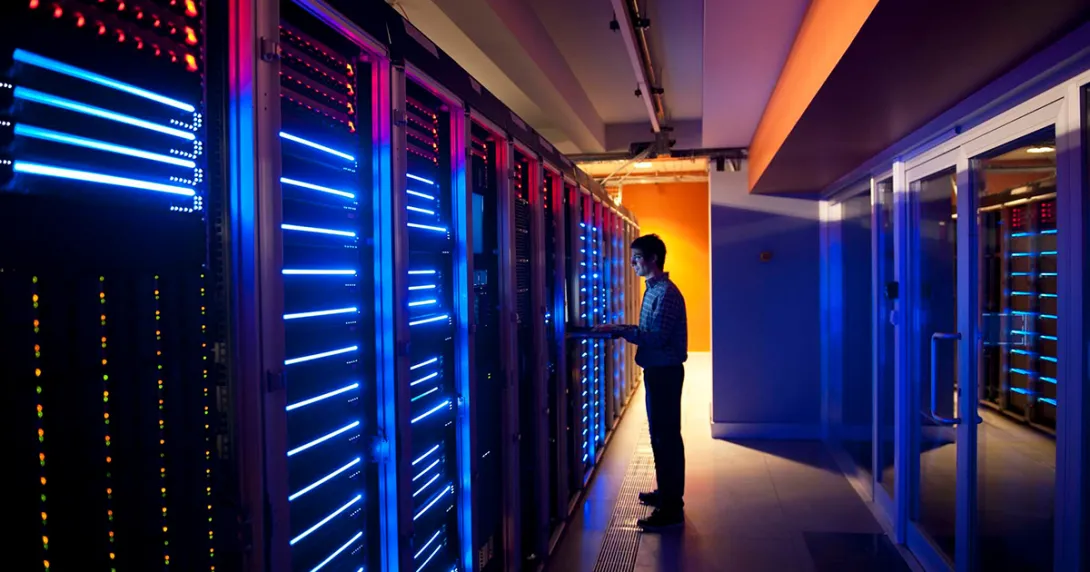 IT engineer working in a server room