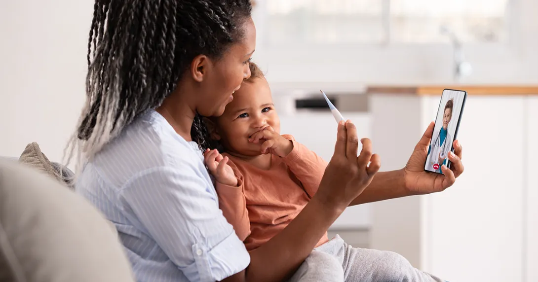Mother and child in a virtual consultation