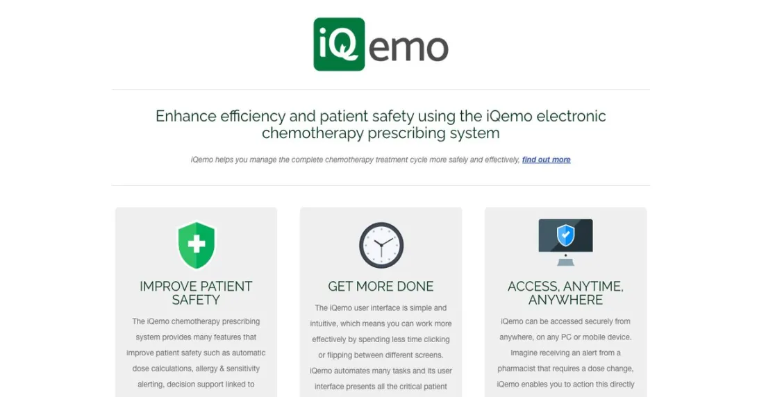 A screenshot of iQemo solution web page.
