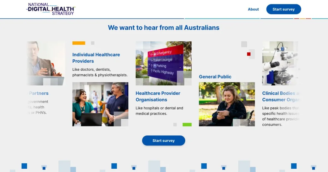 A screenshot of the ADHA's website for an online survey on digital health