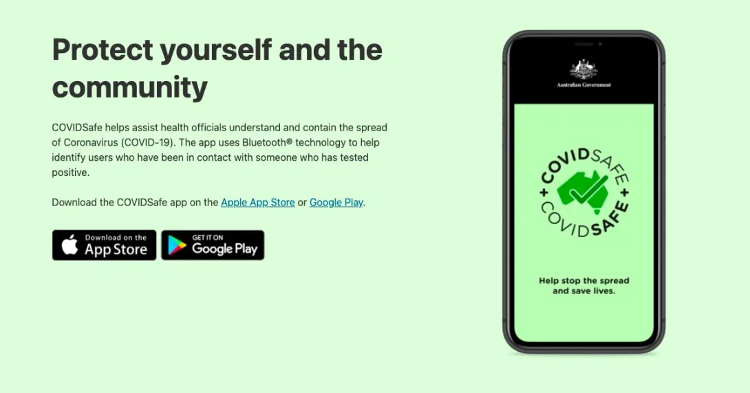 A screenshot of the banner for the COVIDSafe app website.