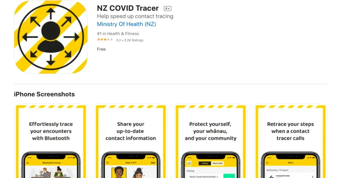 Screenshot of the NZ Covid Tracer app on the Apple App Store