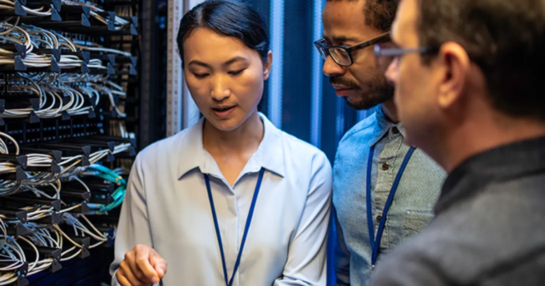 Security staff clusters in a server room