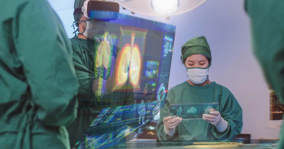 Surgeons looking at digital imgaining display