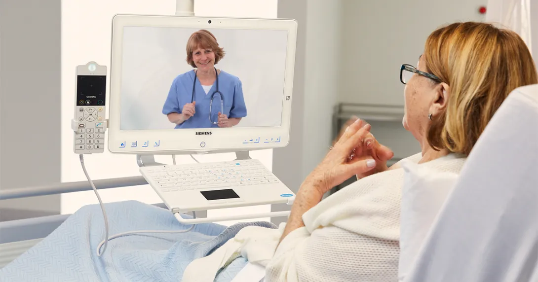 A patient and a doctor communicating via the Rauland Concierge platform
