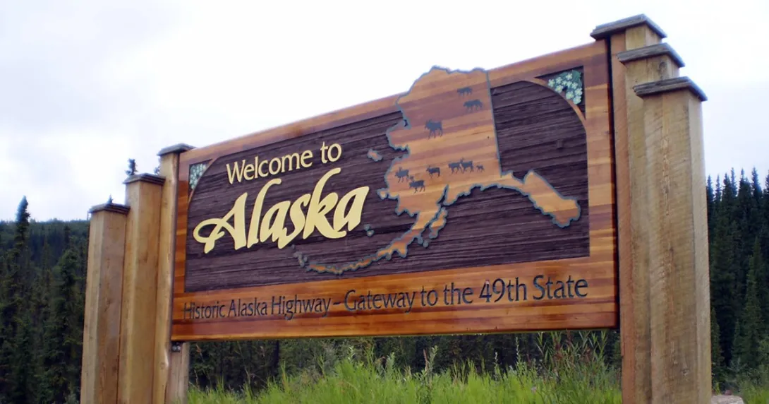 "Welcome to Alaska" sign