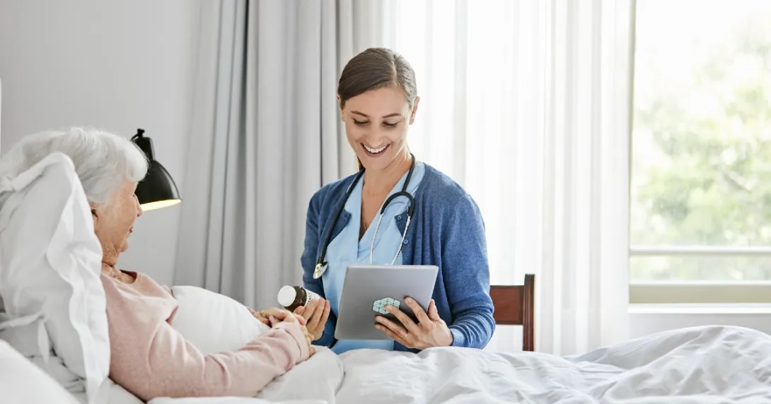 Nurse reviews discharge instructions with patient Nurse reviews discharge instructions with patient