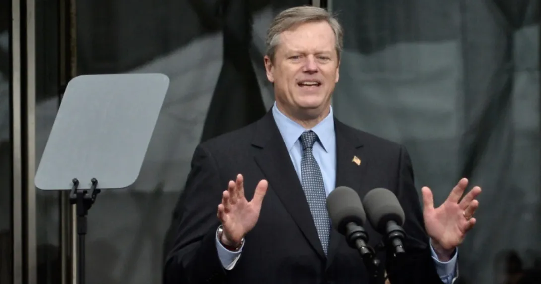 Gov. Charlie Baker at a lectern