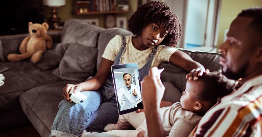 A family using telehealth