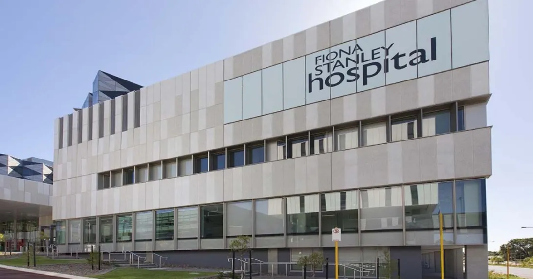 The facade of the Fiona Stanley Hospital in Perth, WA