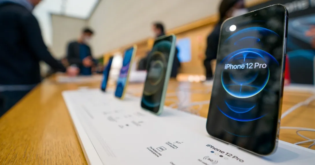 An iPhone 12 pro in an Apple store