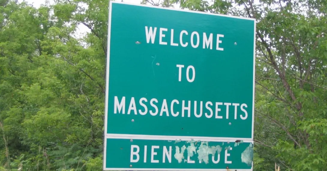 A welcome to Massachusetts sign