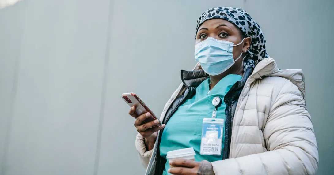 A nurse texting