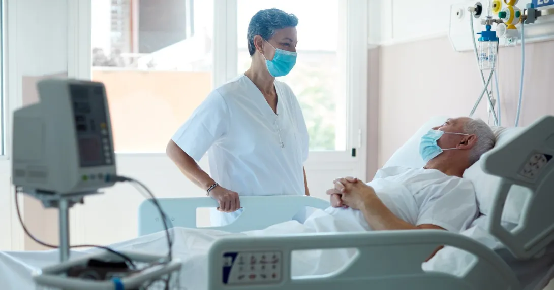 A patient in a hospital bed