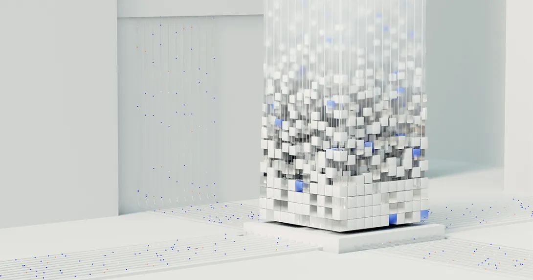 artist's take on AI represented by Tetrix-like cubes in a 3D tower artist's take on AI represented by Tetrix-like cubes in a 3D tower