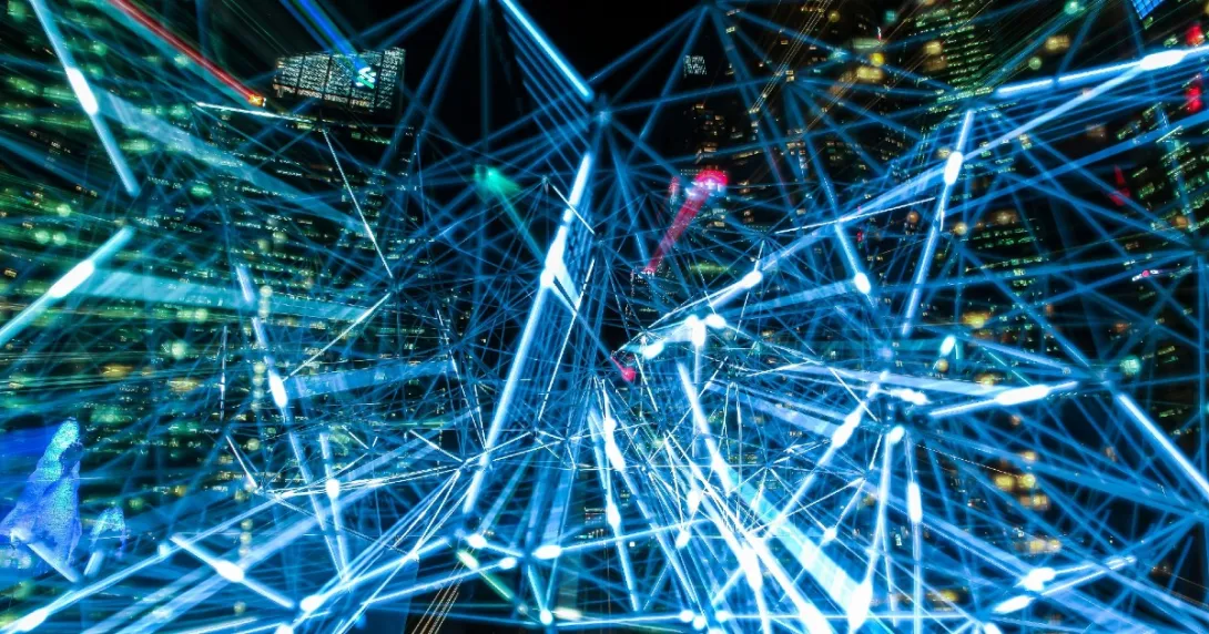data sharing represented by blue lights data sharing represented by blue lights
