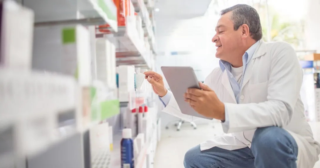 A pharmacist looks at shelving