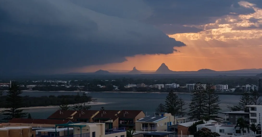 A storm approaches a city