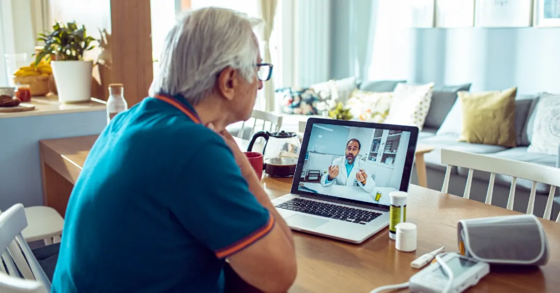 A patient consulting via telehealth