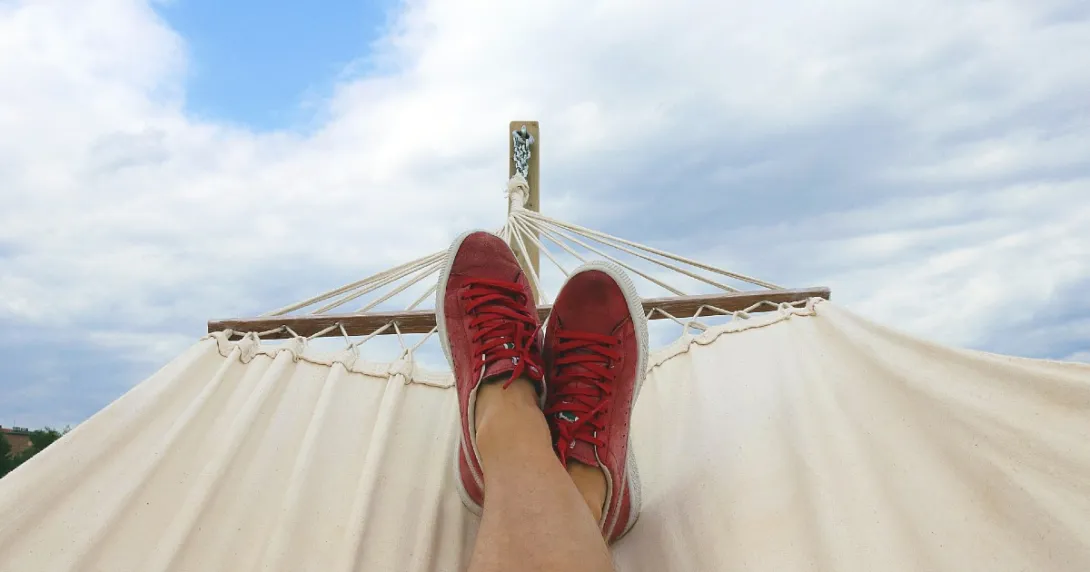 A view of feet in a hammock