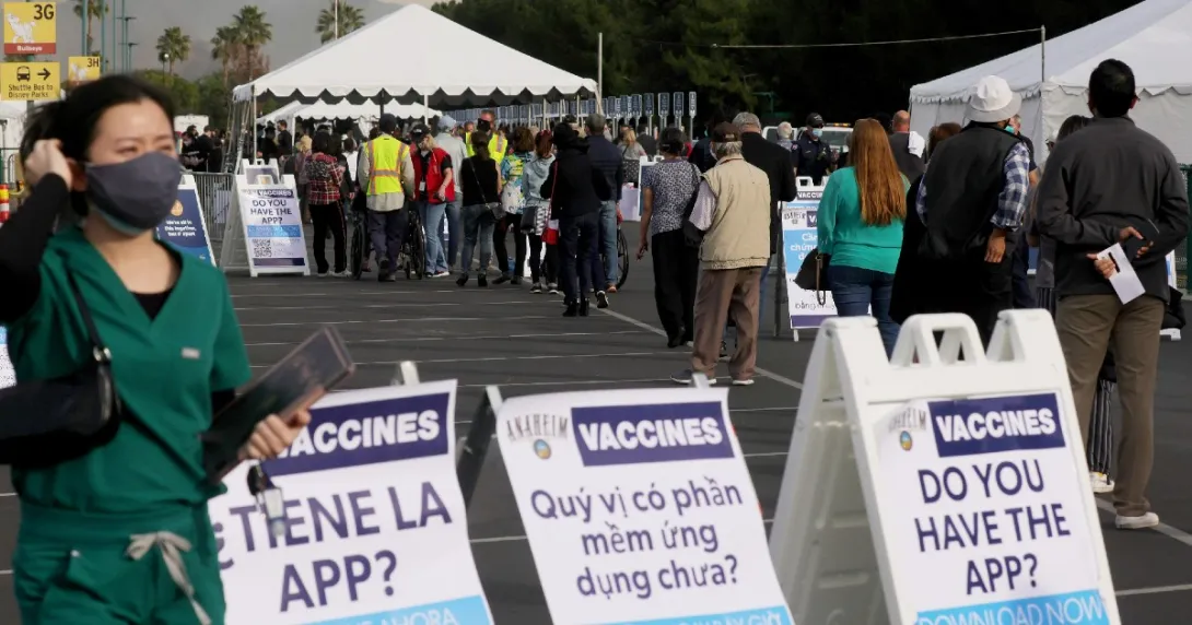 People lining up for vaccines