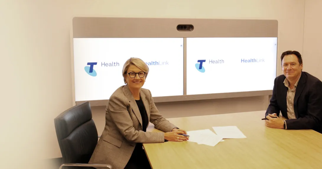 Telstra Health and HealthLink representatives following the signing of their sale deal Telstra Health and HealthLink representatives following the signing of their sale deal