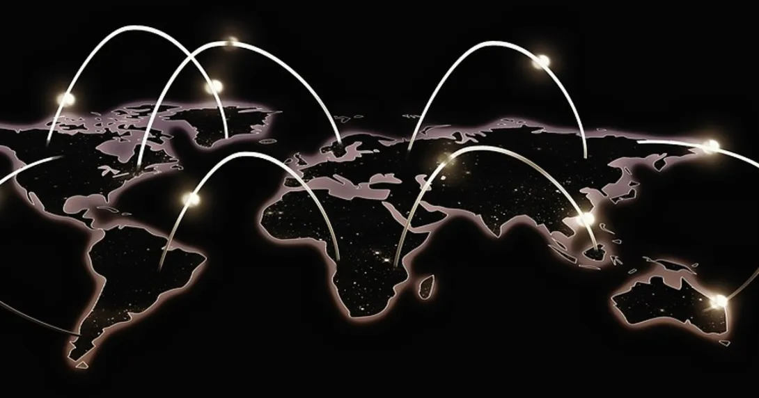 World map with connected points