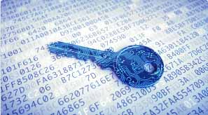 digital render of a key made of binary code