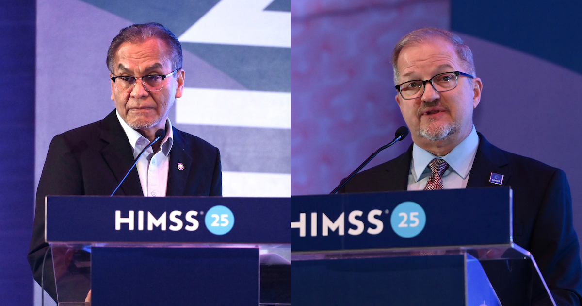 Dr Dzulkefly Ahmad, Minister of Health, Malaysia, and Mitch Icenhower, Chief Sales & Relationship Officer, HIMSS deliver opening speeches during HIMSS25 APAC conference