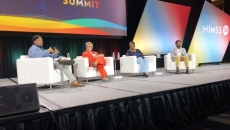 From left, Nick Patel of Stealth Consulting moderates a panel with Crystal Broj of MUSC, Novlet Mattis of Orlando Health and Kash Patel of Hackensack Meridian Health.
