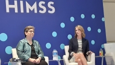Tanya Zucconi, left, chief operating officer of ZGM, and Tina Burbine, vice president of care innovation at Healthlink Advisors, speak at the HIMSS22 conference in Orlando.