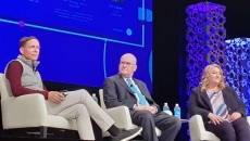 Moderator and 1upHealth CEO Joe Gagnon, 1upHealth Chief Strategy Officer Dr. Don Rucker, and Network Health WI Vice President of IS Delivery Diane Gabrielsen speak at the HIMSS2 conference in Orlando.